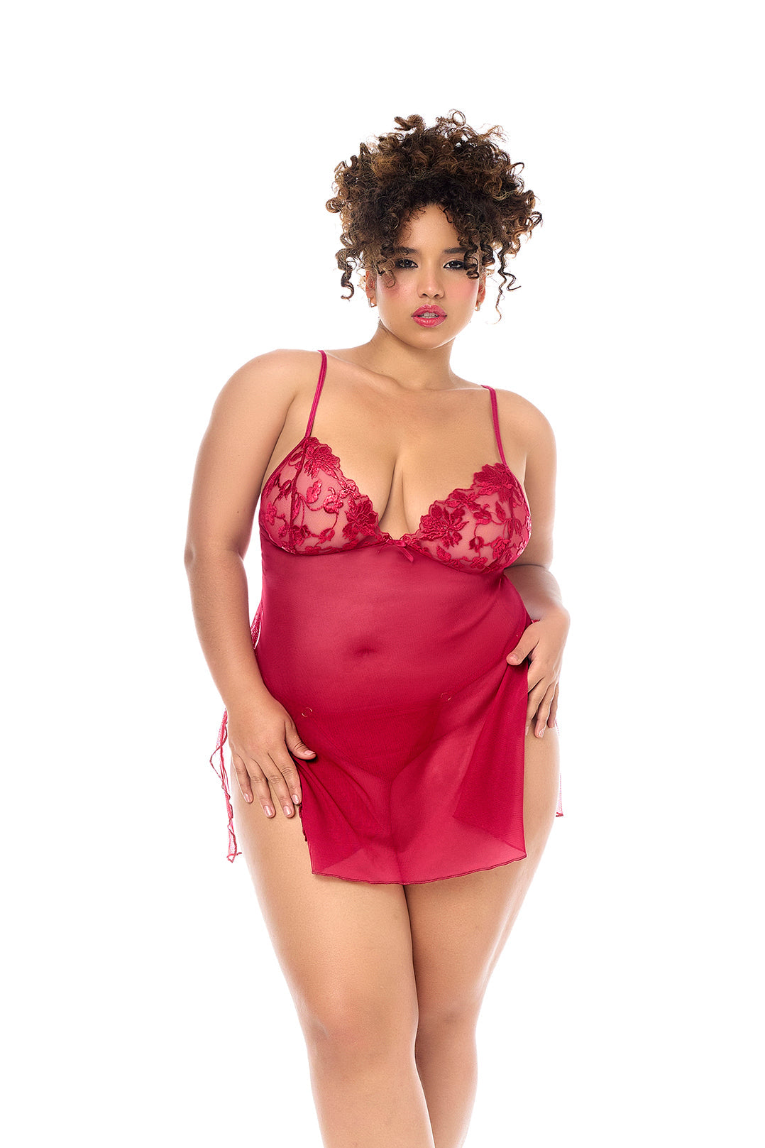 Rotes Babydoll Nachthemd Queen Size | Plus Size Lingerie-Set | RaiX